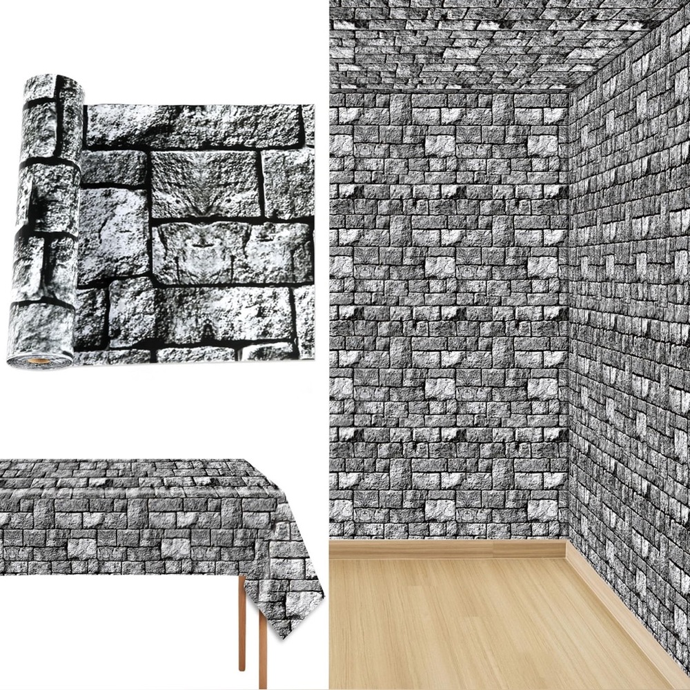NEW 120ft Disposable Stone Brick Wall Tablecloth / Backdrop Roll Waterproof